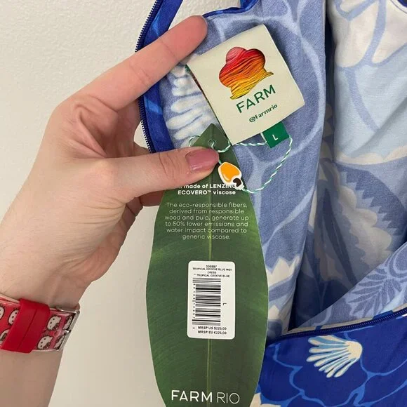 Farm Rio Blue Floral Tropical Groove Cut Out Midi Dress Size Large - Picture 5 of 9